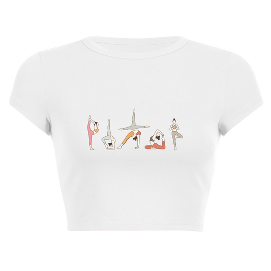 Minimal Yoga Girl Line Art Fitness Casual Crop Top