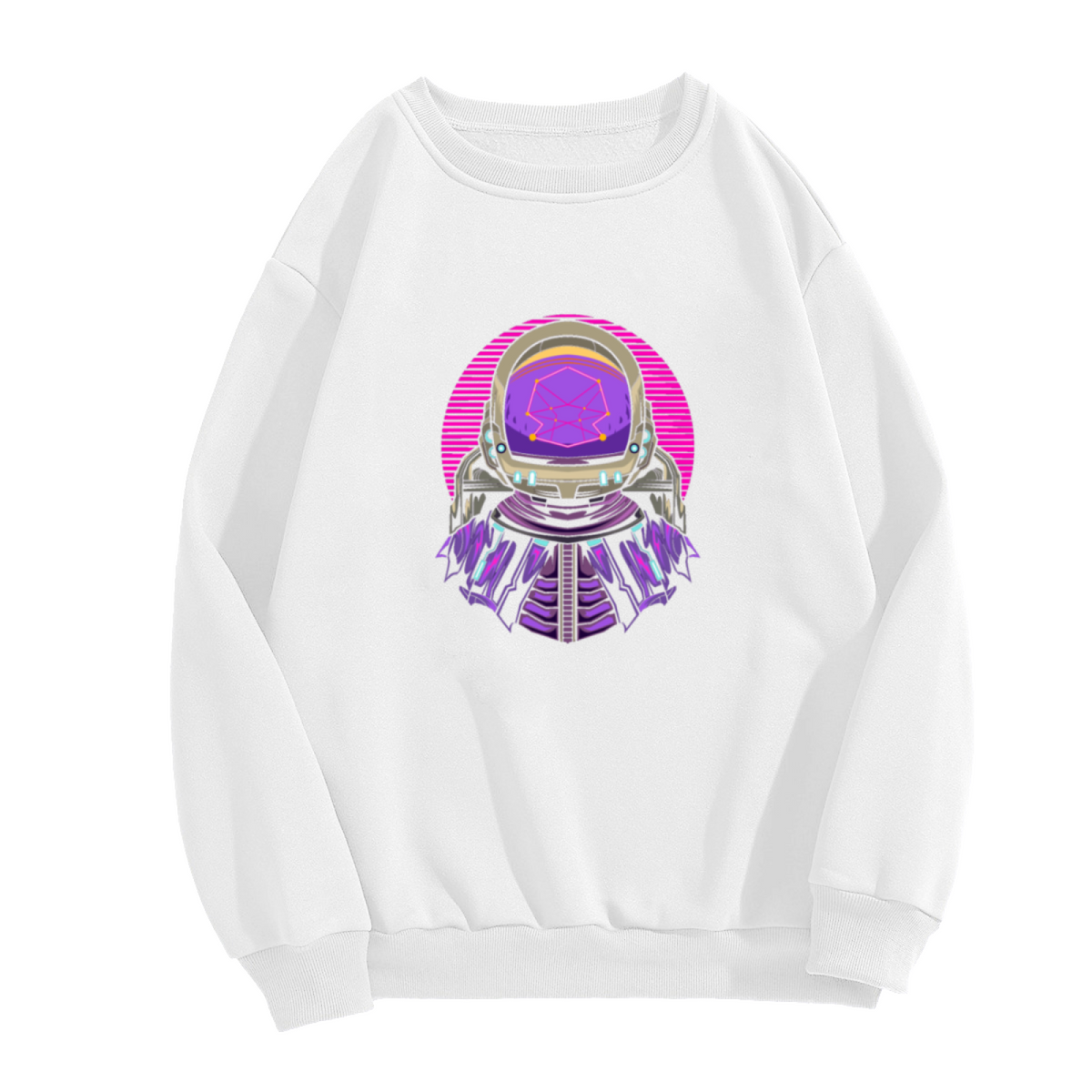 Retro Astronaut Synthwave Crewneck Sweatshirt, Vaporwave Space Helmet Pullover, Sci Fi Gift