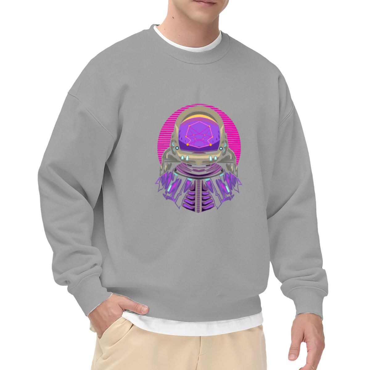 Retro Astronaut Synthwave Crewneck Sweatshirt, Vaporwave Space Helmet Pullover, Sci Fi Gift