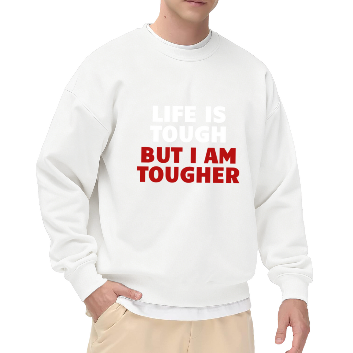 Life Is Tough But I Am Tougher Sweatshirt | Motivational Quote Graphic Crewneck, Inspirational Strength Pullover Top, Encouragement Gift for Women Men