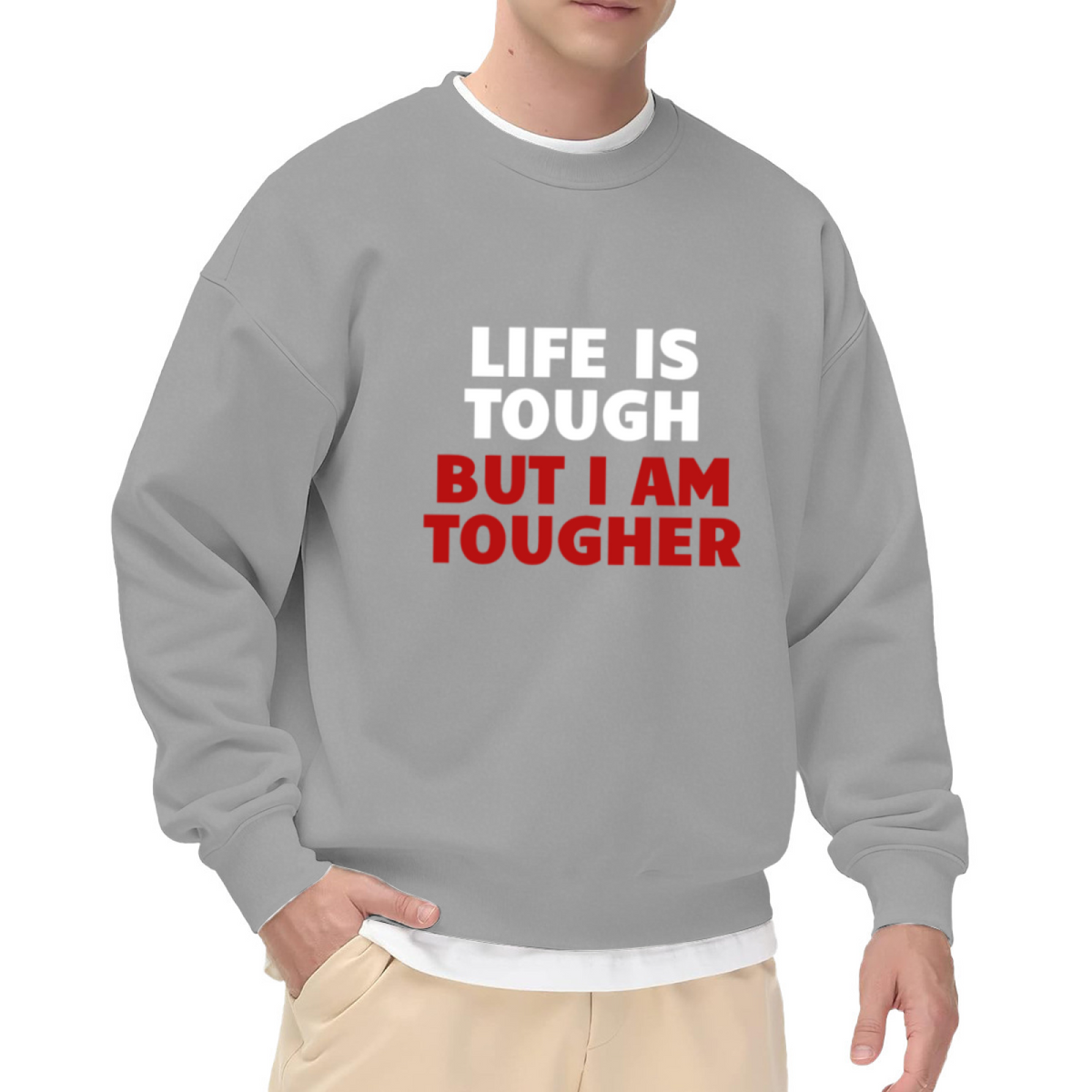 Life Is Tough But I Am Tougher Sweatshirt | Motivational Quote Graphic Crewneck, Inspirational Strength Pullover Top, Encouragement Gift for Women Men
