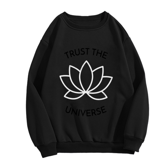 Trust The Universe Lotus Flower Crewneck Sweatshirt | Minimalist Line Art Spiritual Pullover, Zen Meditation Graphic Top, Positive Vibes Unisex Sweatshirt
