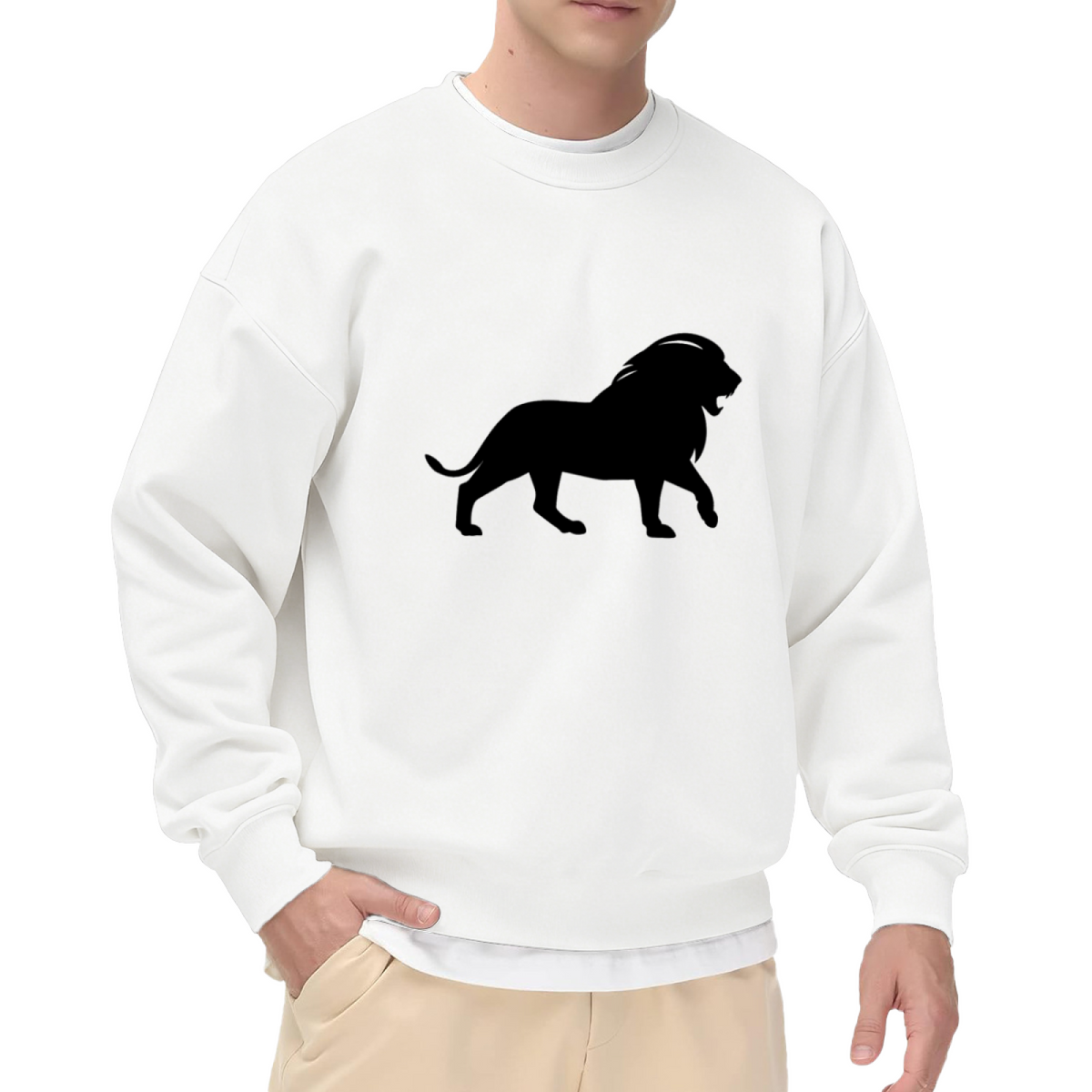 Roaring Lion Silhouette Crewneck Sweatshirt, Walking Lion Graphic Pullover, Wildlife Gift