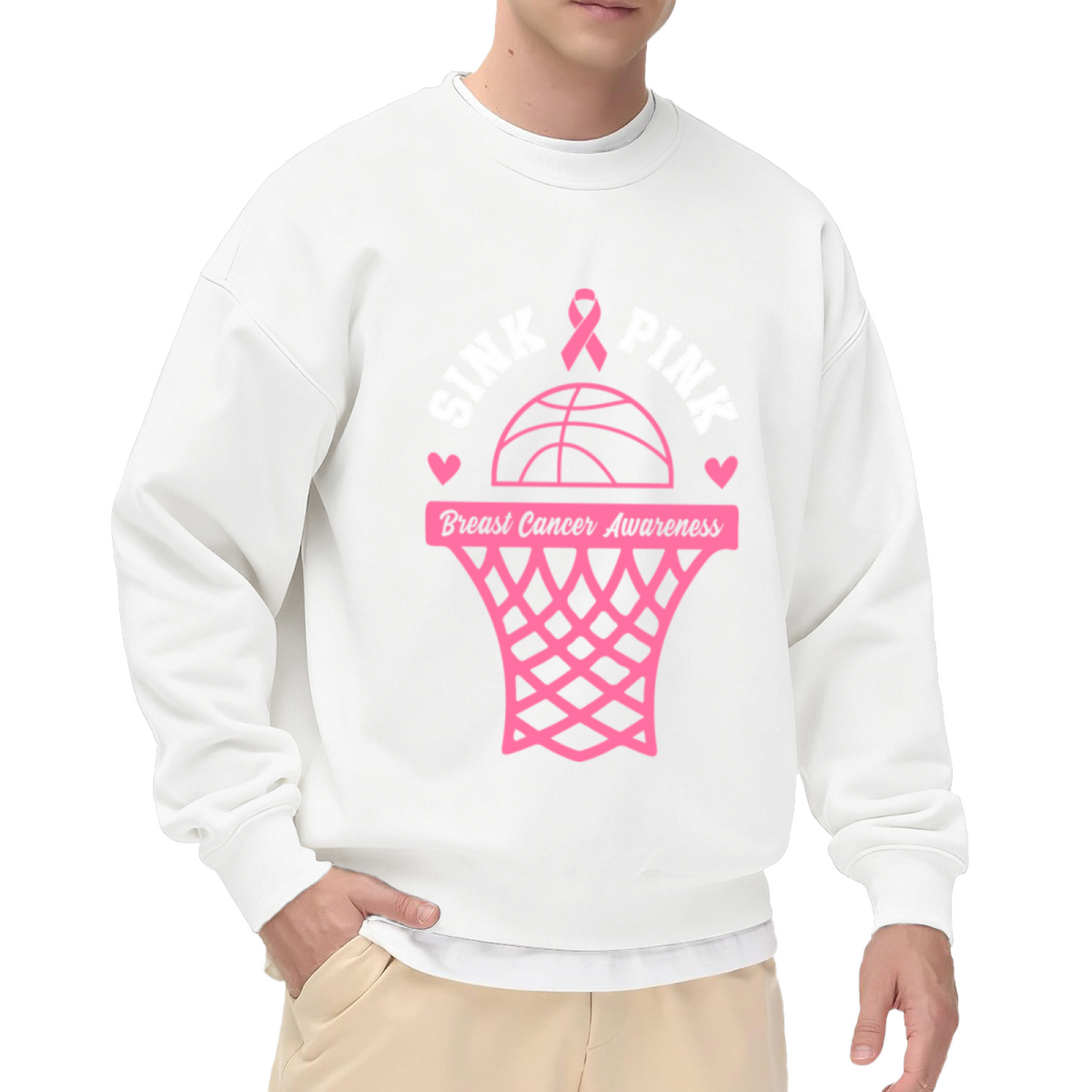 Sink Breast Cancer Awareness Crewneck Sweatshirt, Basketball Ribbon Pullover, Awareness Gift