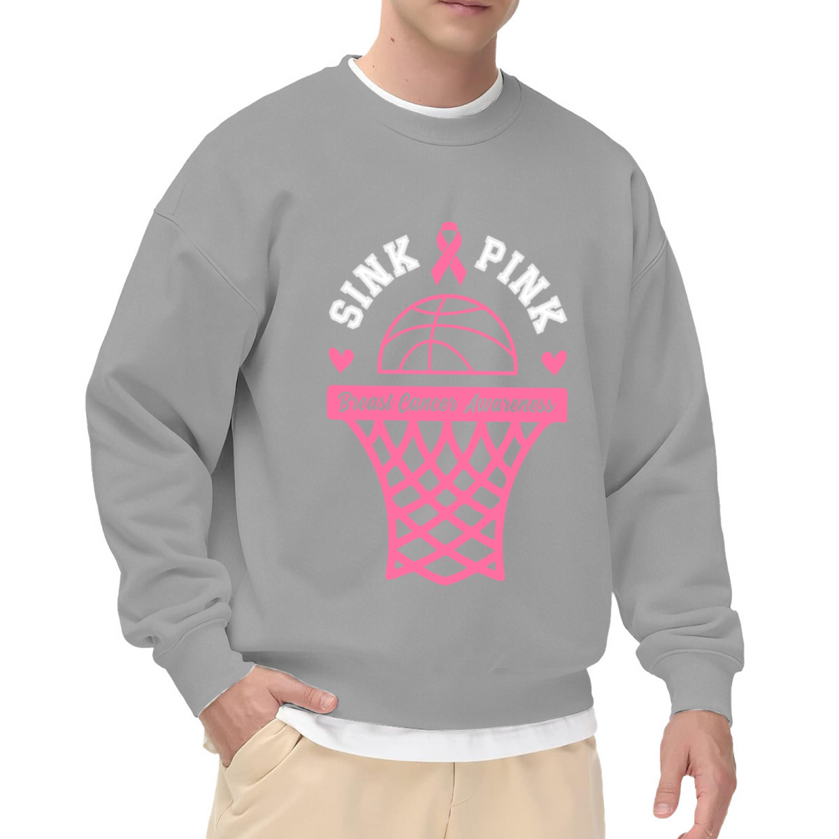 Sink Breast Cancer Awareness Crewneck Sweatshirt, Basketball Ribbon Pullover, Awareness Gift