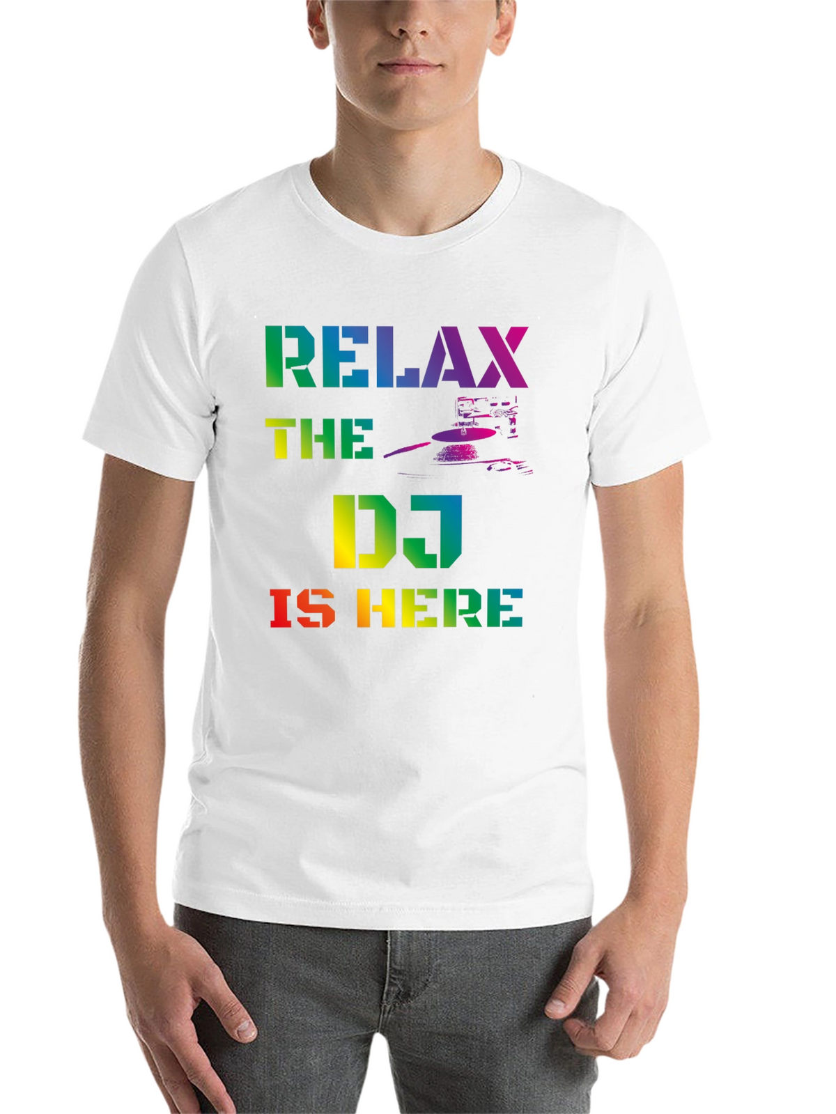 Relax The DJ Is Here Rainbow Graphic T-Shirt