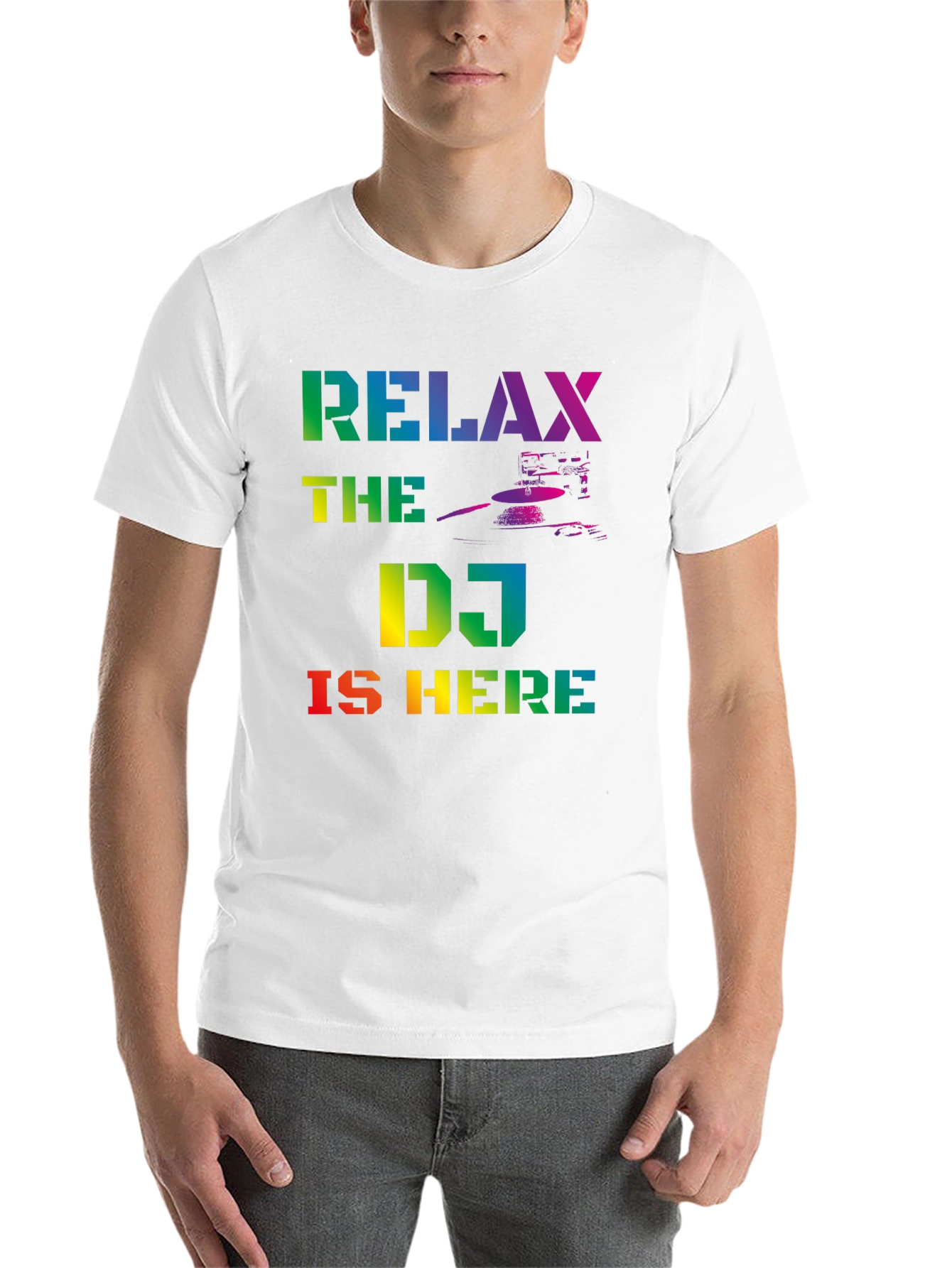 Relax The DJ Is Here Rainbow Graphic T-Shirt