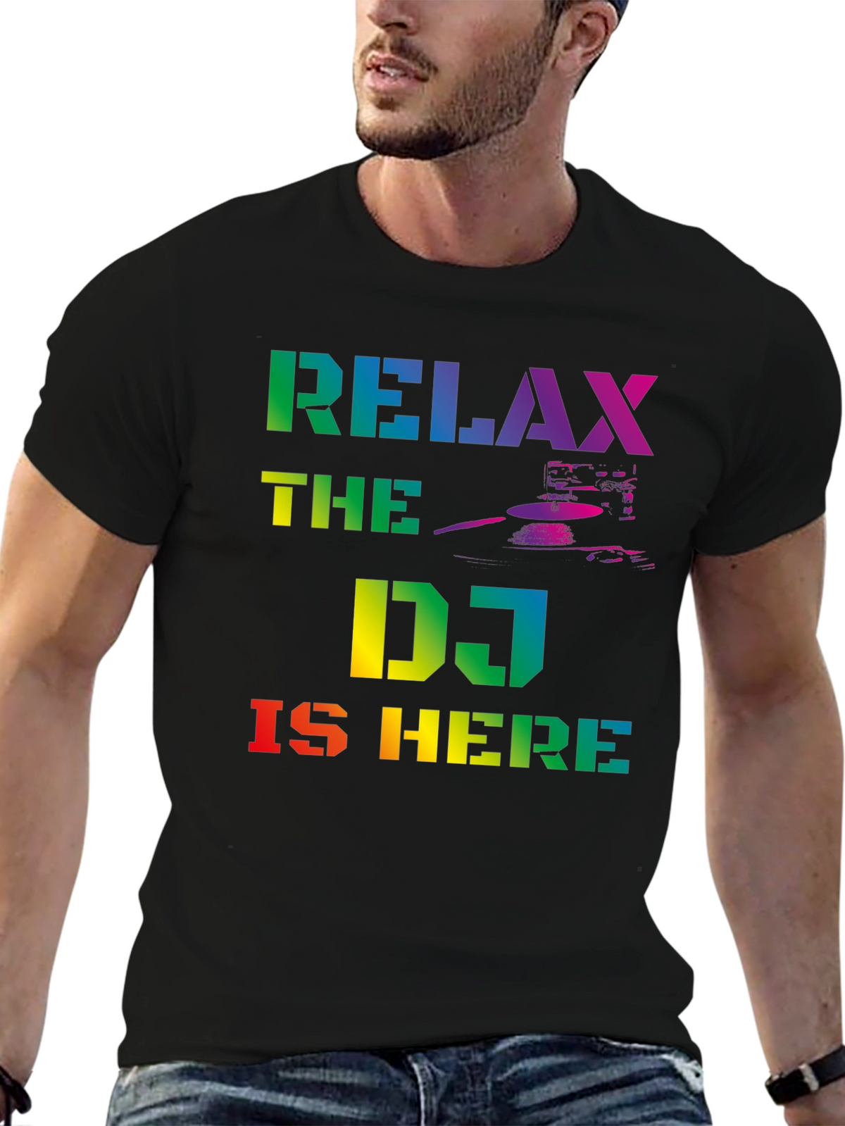 Relax The DJ Is Here Rainbow Graphic T-Shirt