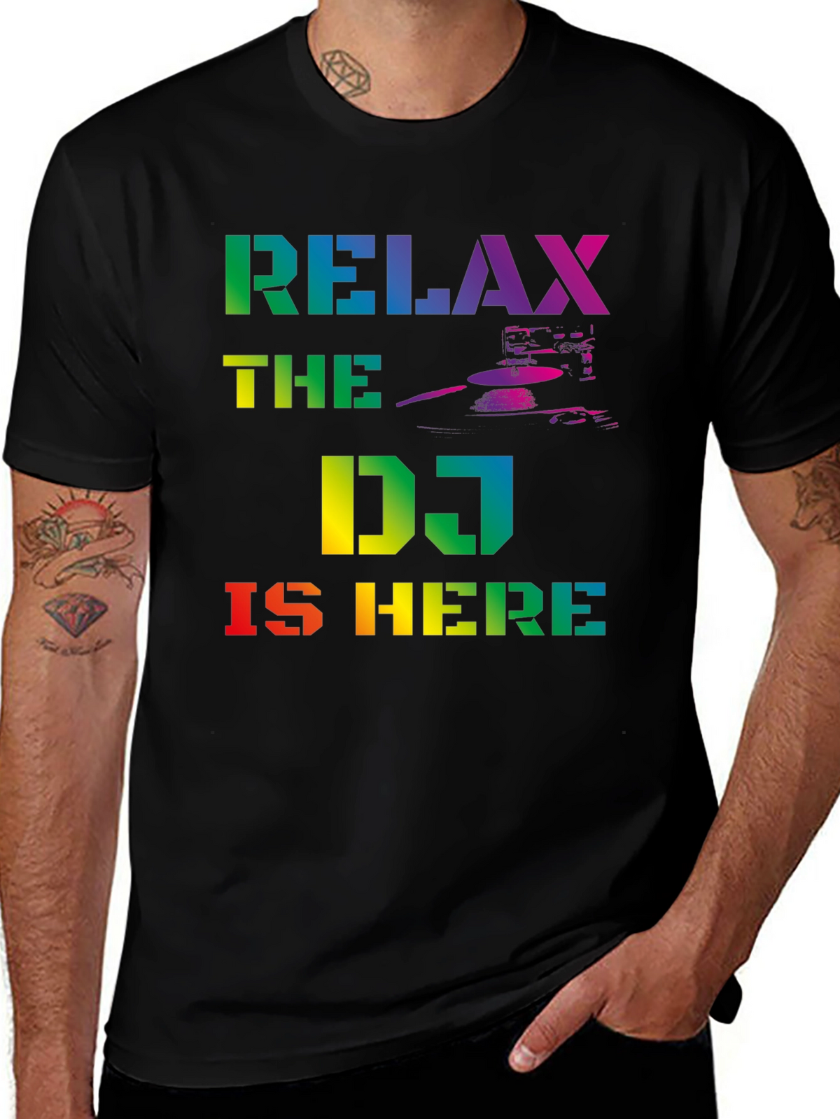 Relax The DJ Is Here Rainbow Graphic T-Shirt