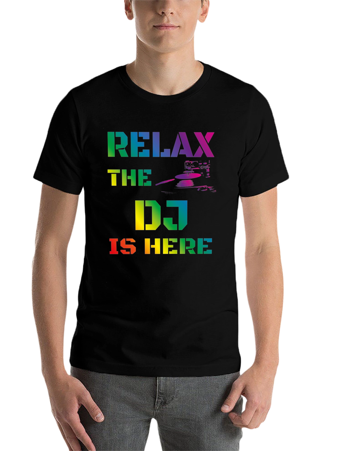 Relax The DJ Is Here Rainbow Graphic T-Shirt