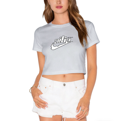 Trendy Swoosh Logo Pink Cropped T?Shirt