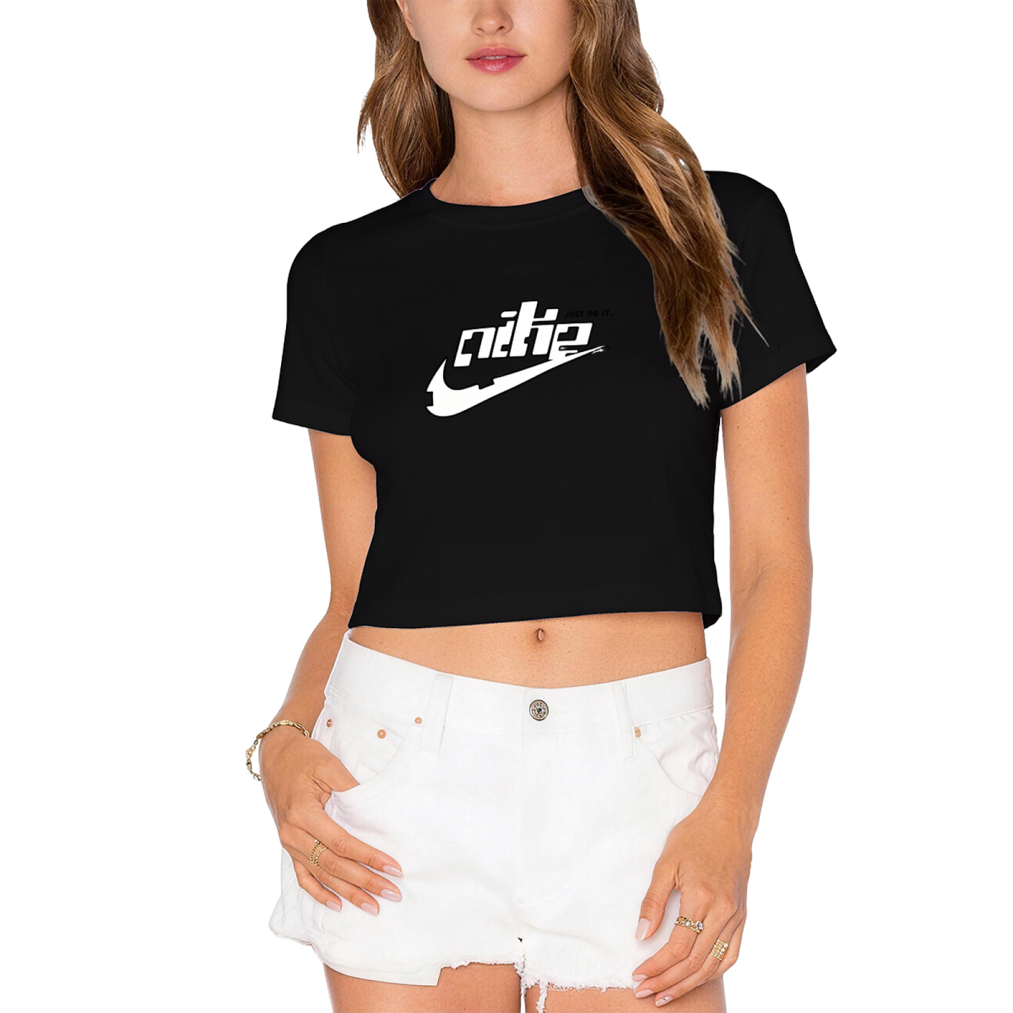 Trendy Swoosh Logo Pink Cropped T?Shirt