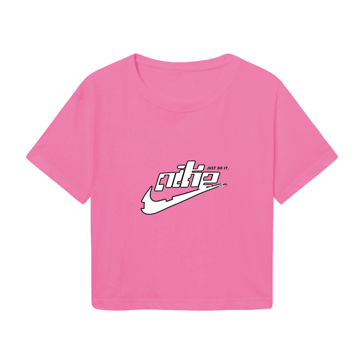 Trendy Swoosh Logo Pink Cropped T?Shirt