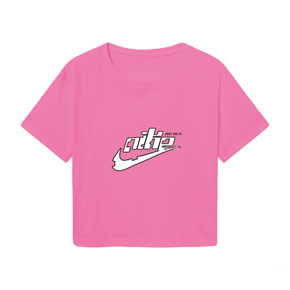 Trendy Swoosh Logo Pink Cropped T?Shirt