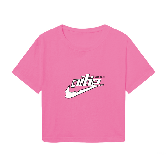 Trendy Swoosh Logo Pink Cropped T?Shirt