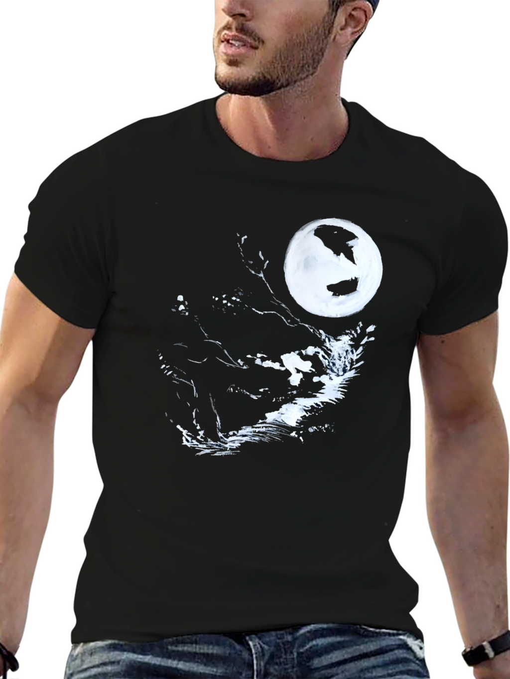 Black Moonlit Graphic Tee - Stylish Mens Shirt