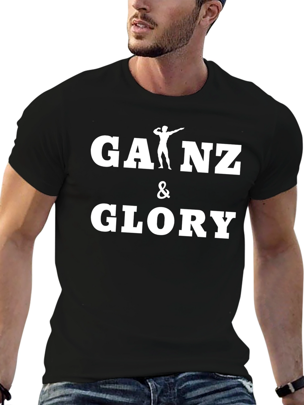 Gains & Glory Black Cotton Gym T-Shirt