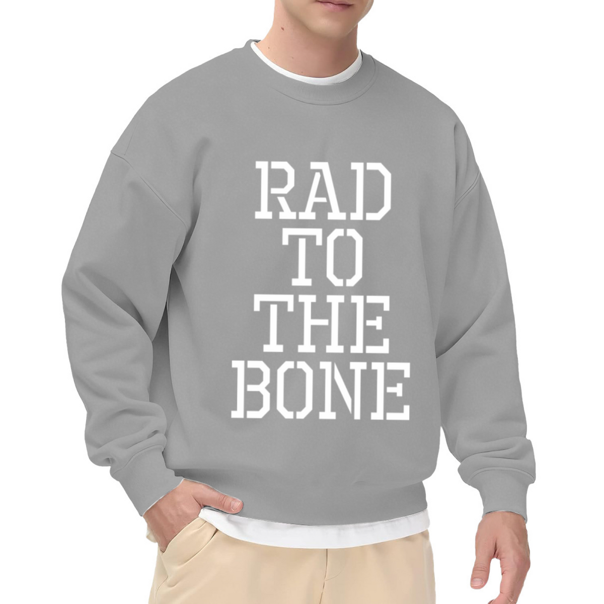 Rad To The Bone Retro Slab Letter Crewneck Sweatshirt | 80s 90s Vintage Cool Pullover, Throwback Gift