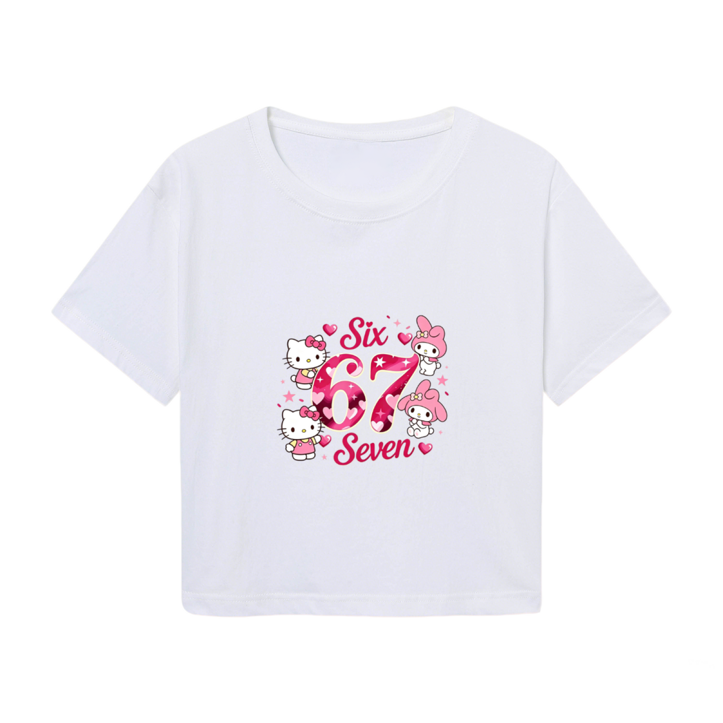 Lovely Friend?Theme Hello Kitty White Crop Top Casual Kawaii Girl Short Tee
