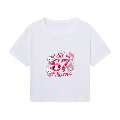 Lovely Friend?Theme Hello Kitty White Crop Top Casual Kawaii Girl Short Tee