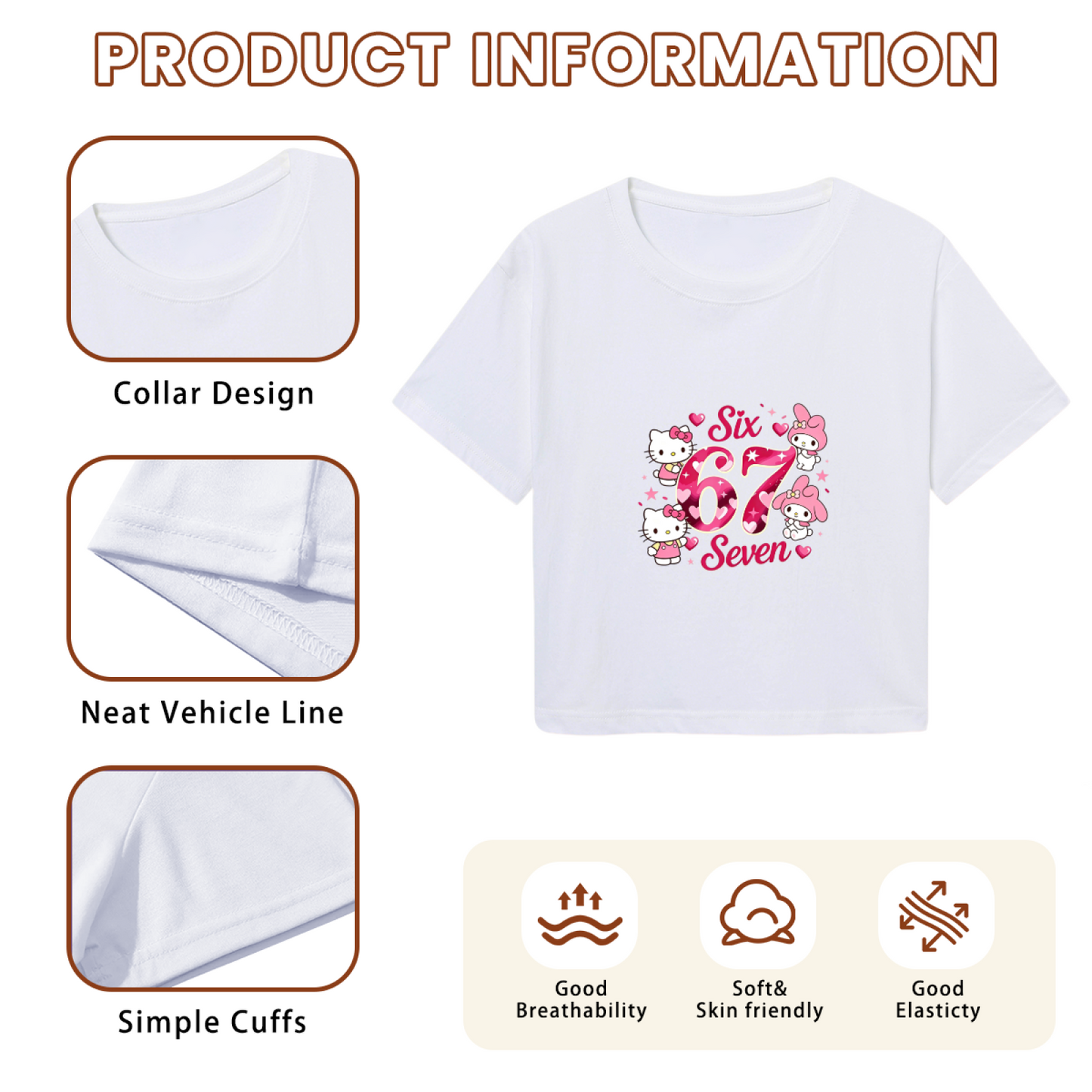 Lovely Friend?Theme Hello Kitty White Crop Top Casual Kawaii Girl Short Tee