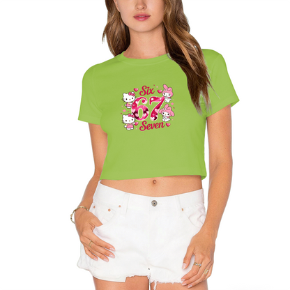 Lovely Friend?Theme Hello Kitty White Crop Top Casual Kawaii Girl Short Tee