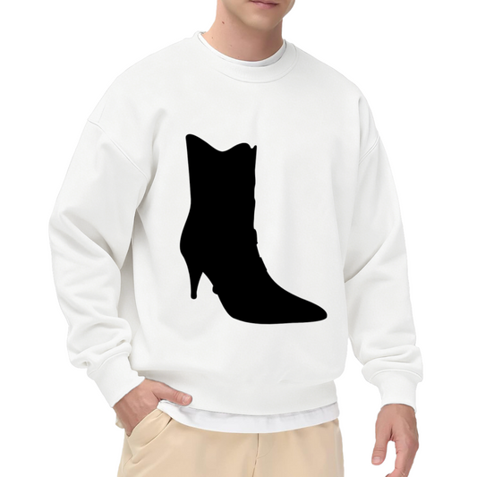 Sleek Black High Heel Boot Silhouette Design Crewneck Sweatshirt, Chic Footwear Fashion Graphic