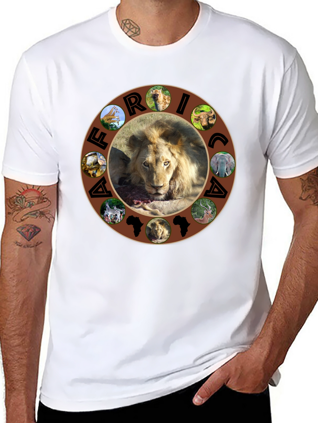 African Wildlife Graphic Tee - Lion & Continent Design