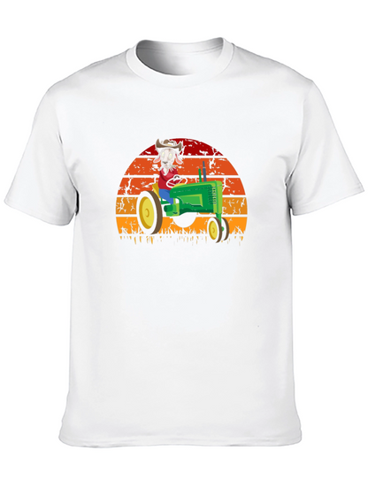 Funny Goat Farmer T-Shirt - Tractor Sunset Design