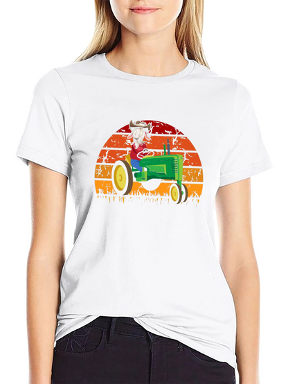 Funny Goat Farmer T-Shirt - Tractor Sunset Design