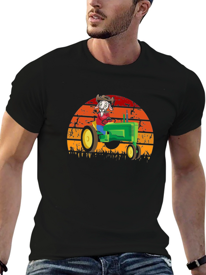 Funny Goat Farmer T-Shirt - Tractor Sunset Design