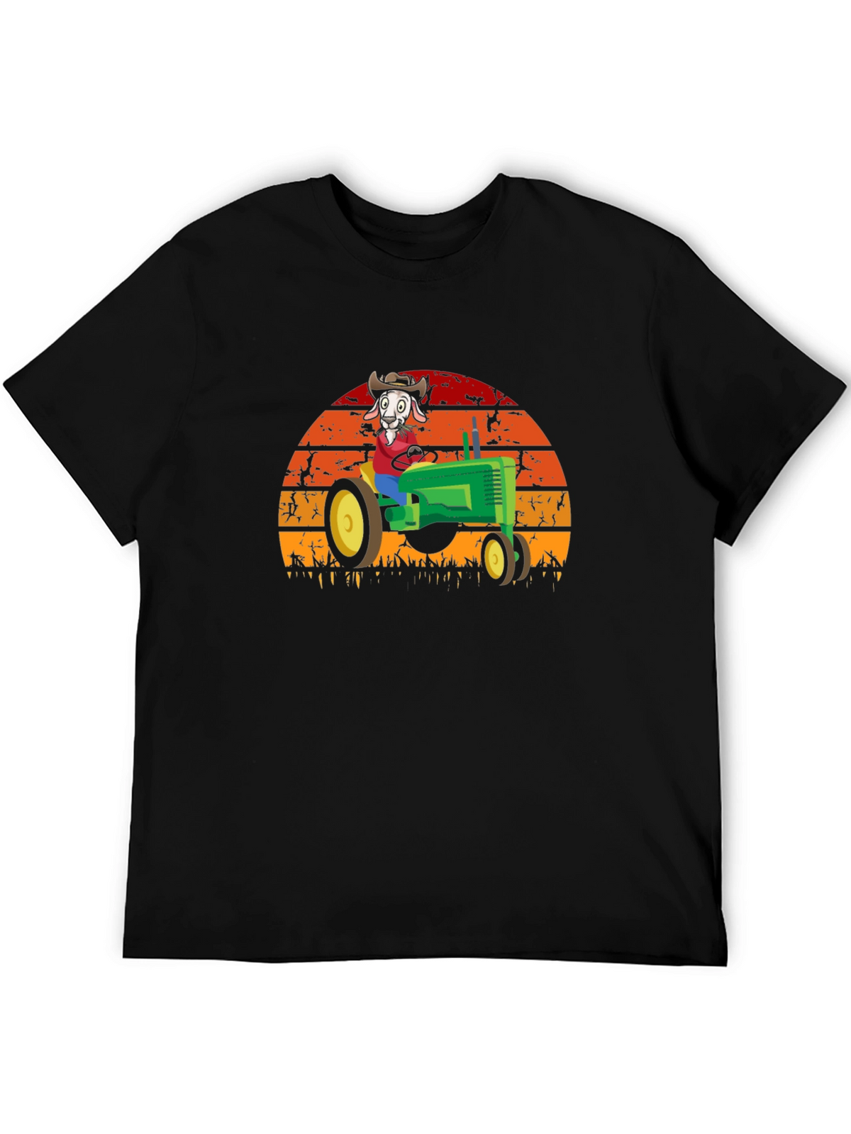 Funny Goat Farmer T-Shirt - Tractor Sunset Design