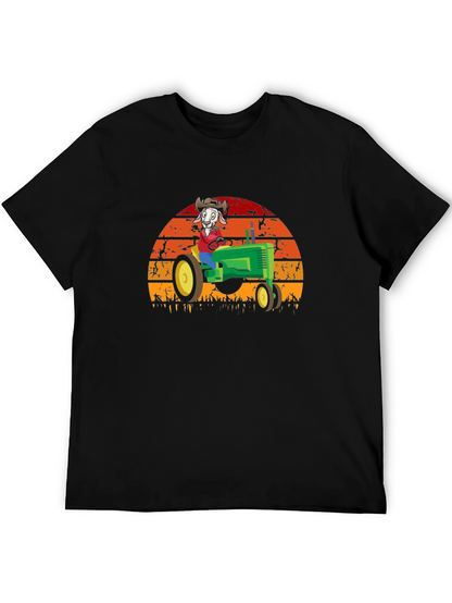 Funny Goat Farmer T-Shirt - Tractor Sunset Design