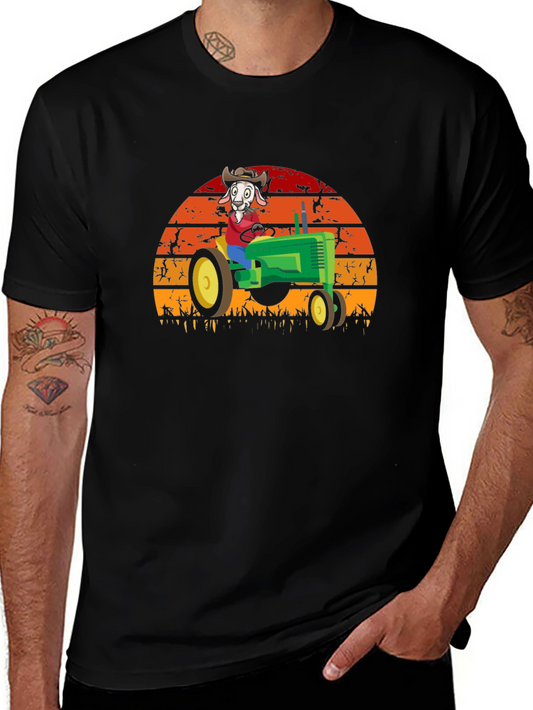 Funny Goat Farmer T-Shirt - Tractor Sunset Design