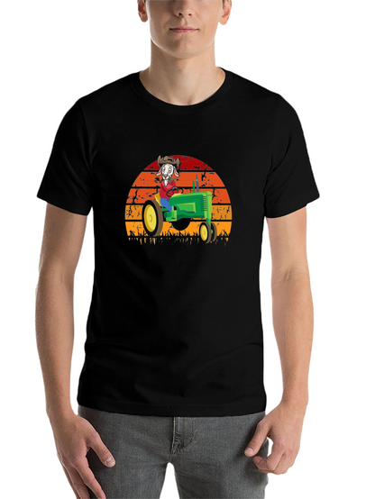 Funny Goat Farmer T-Shirt - Tractor Sunset Design