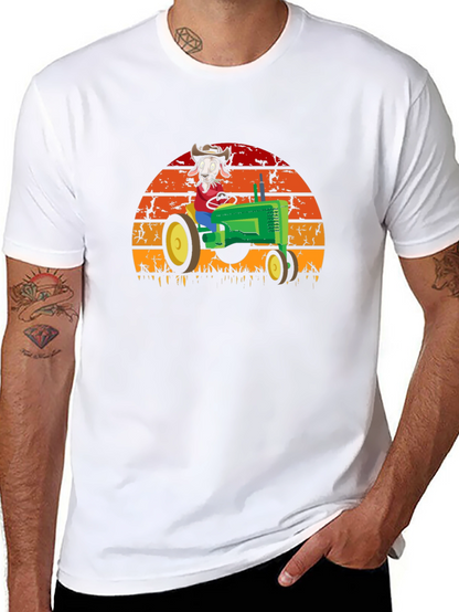 Funny Goat Farmer T-Shirt - Tractor Sunset Design
