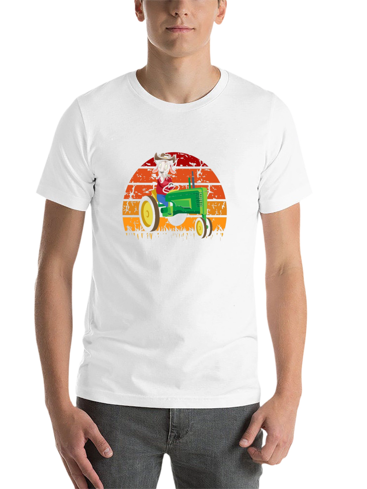 Funny Goat Farmer T-Shirt - Tractor Sunset Design