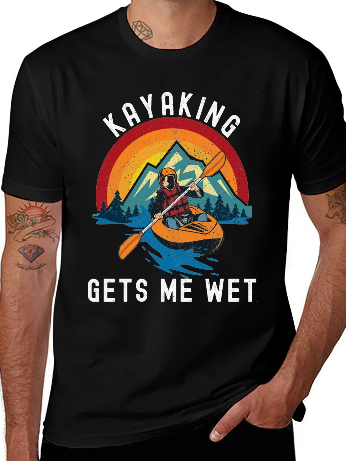 Kayaking Gets Me Wet Black Graphic Tee