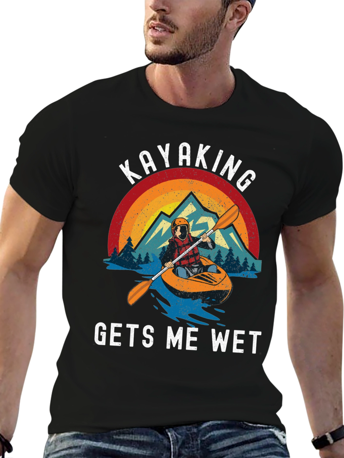 Kayaking Gets Me Wet Black Graphic Tee