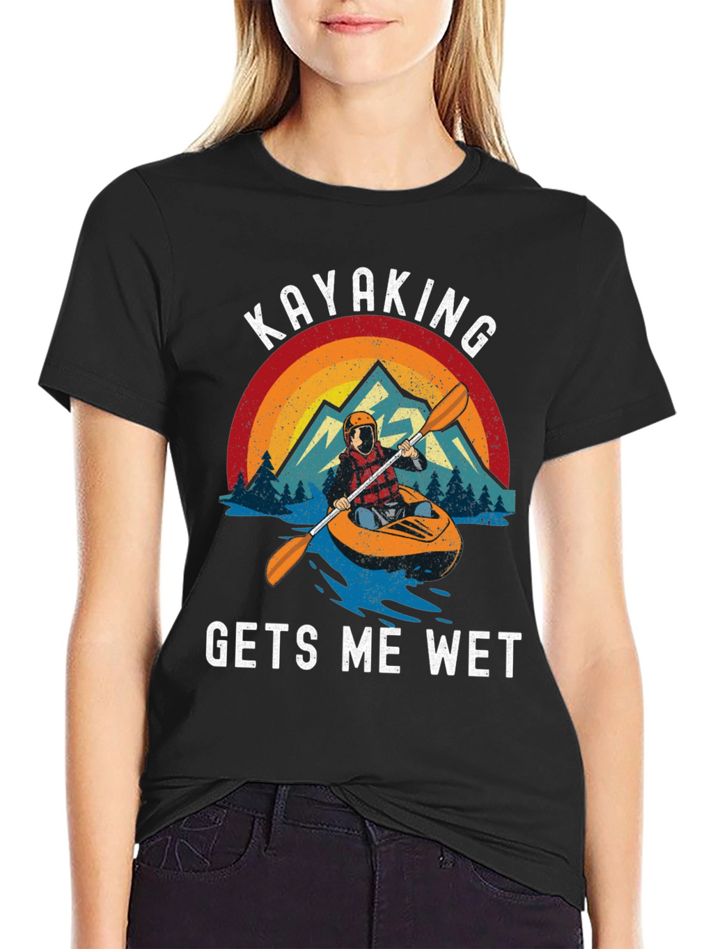 Kayaking Gets Me Wet Black Graphic Tee