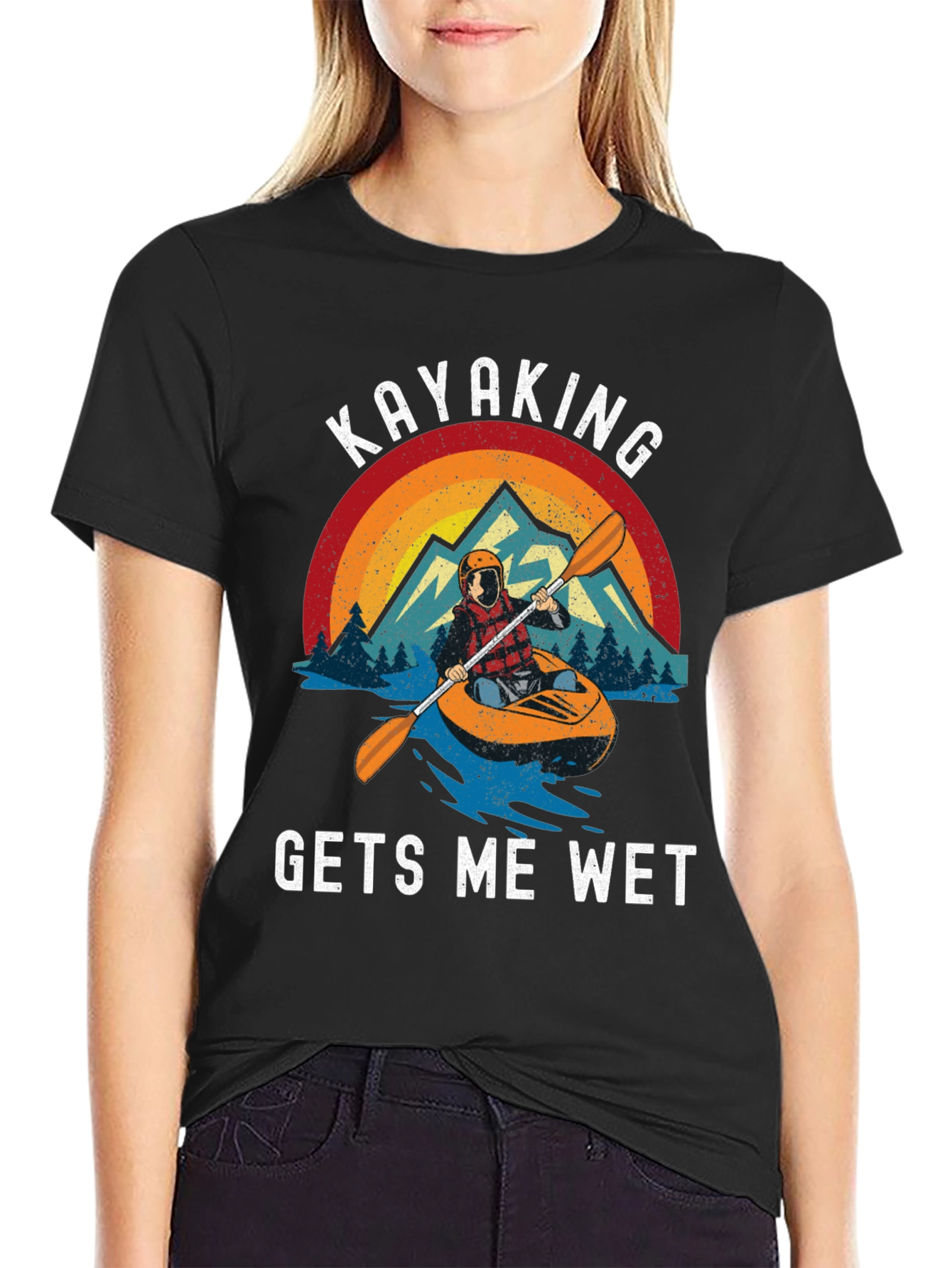 Kayaking Gets Me Wet Black Graphic Tee