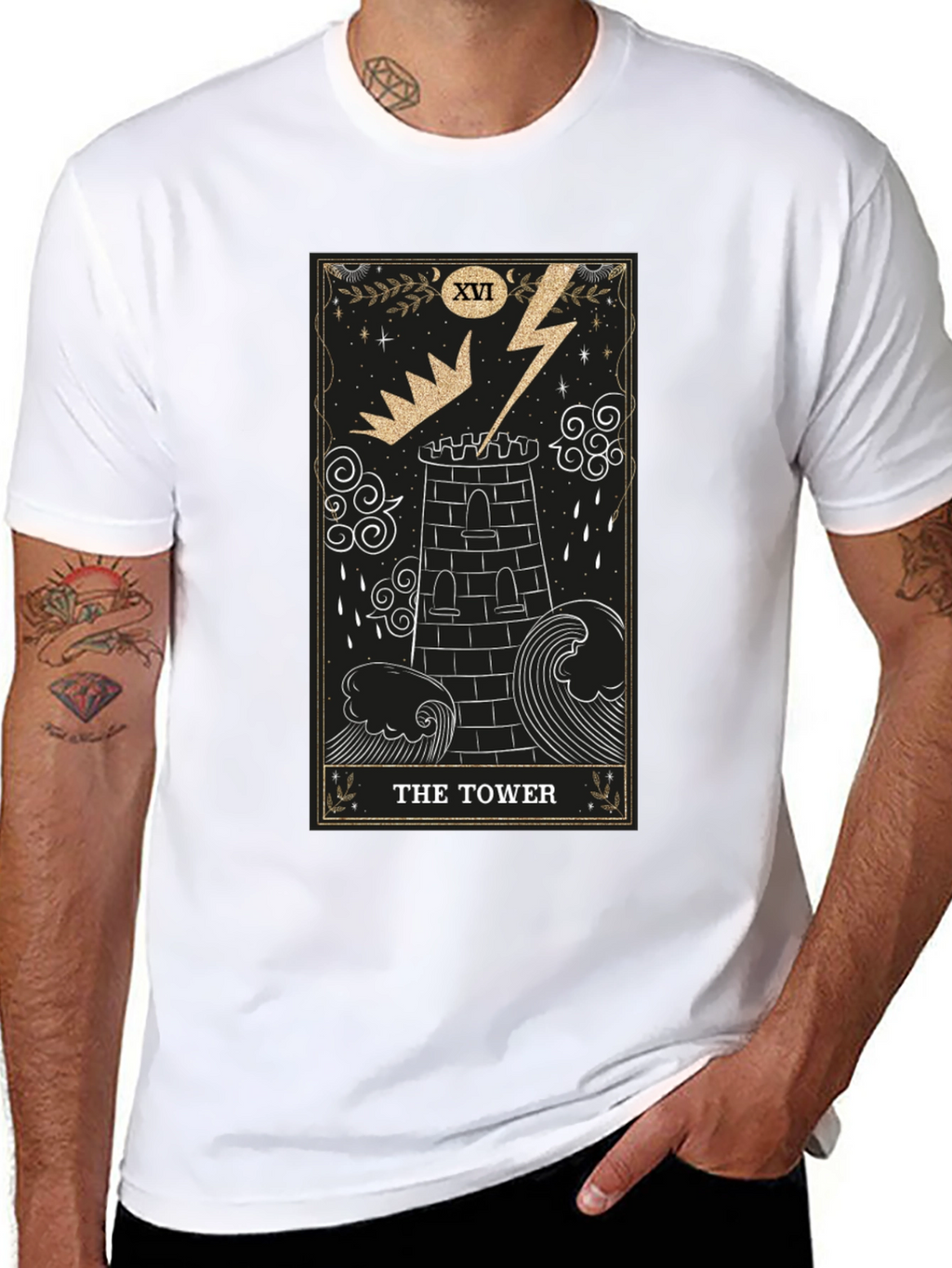 The Tower Tarot Card Black Graphic T-Shirt