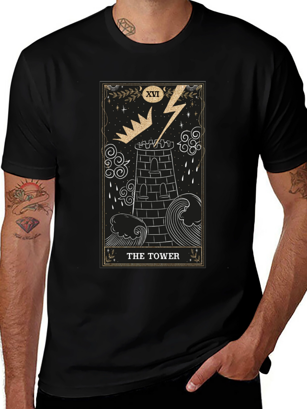 The Tower Tarot Card Black Graphic T-Shirt