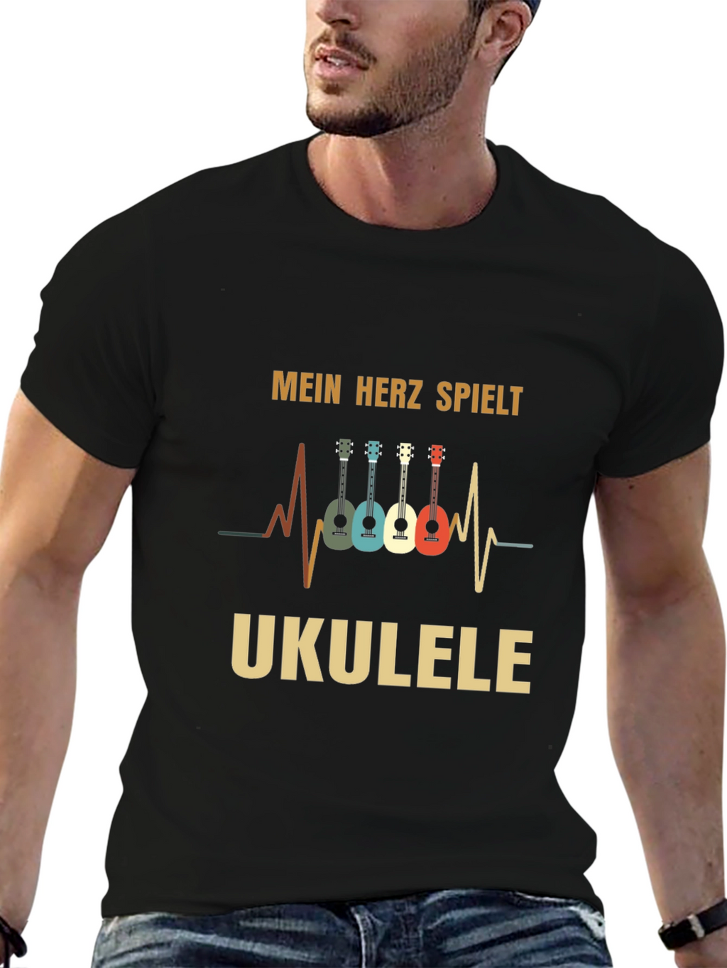 Mein Herz Spielt Ukulele Black T-Shirt