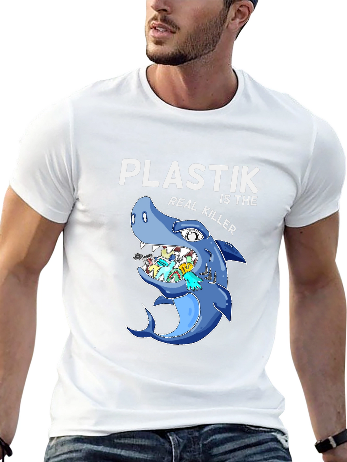 Plastic Killer Shark Graphic T-Shirt