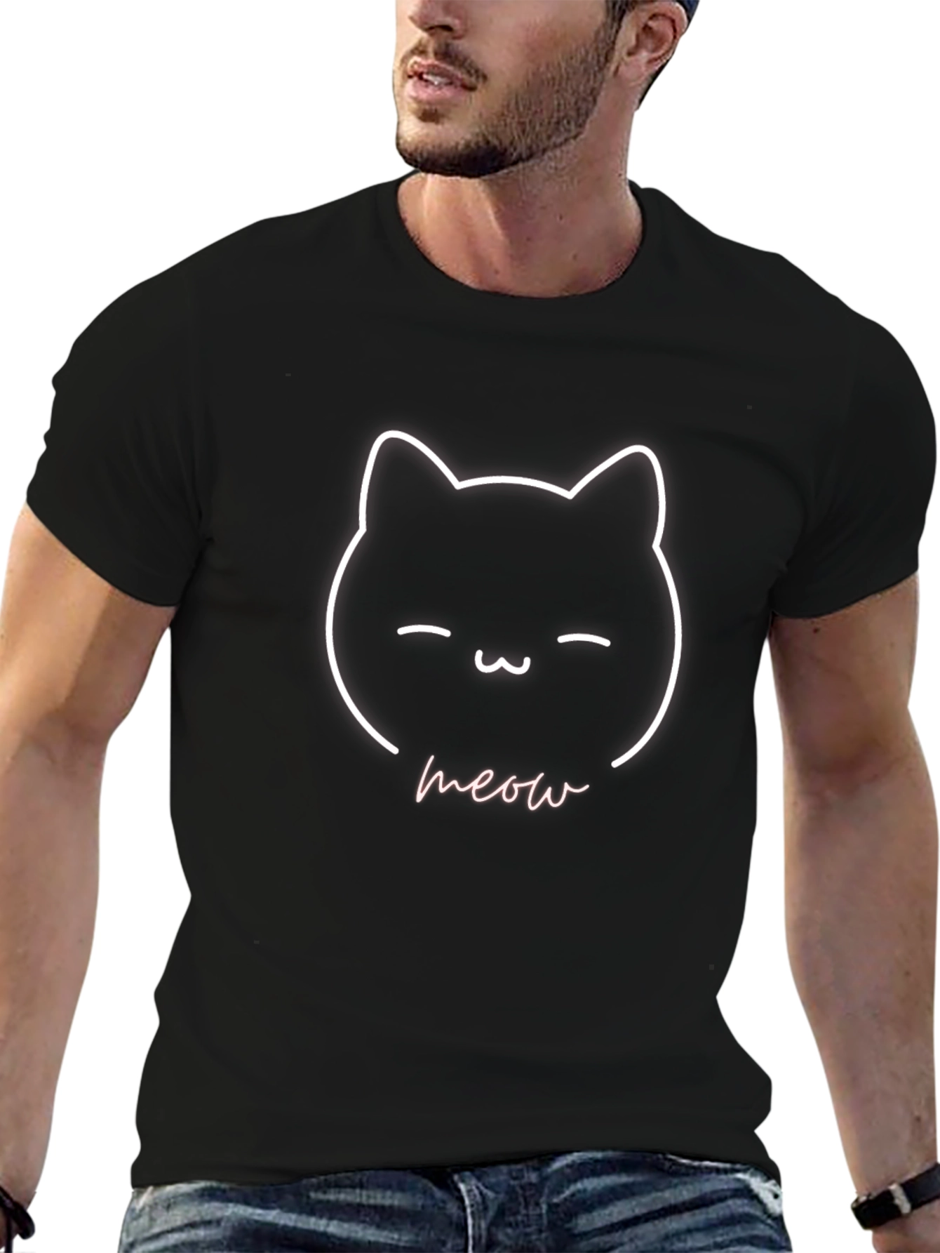 Cute Cat Meow Graphic T-Shirt - Soft Cotton Tee