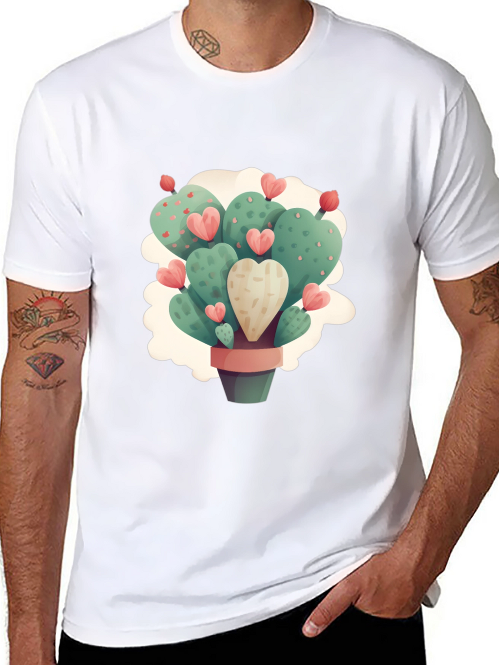 Heart Cactus Graphic Black T-Shirt