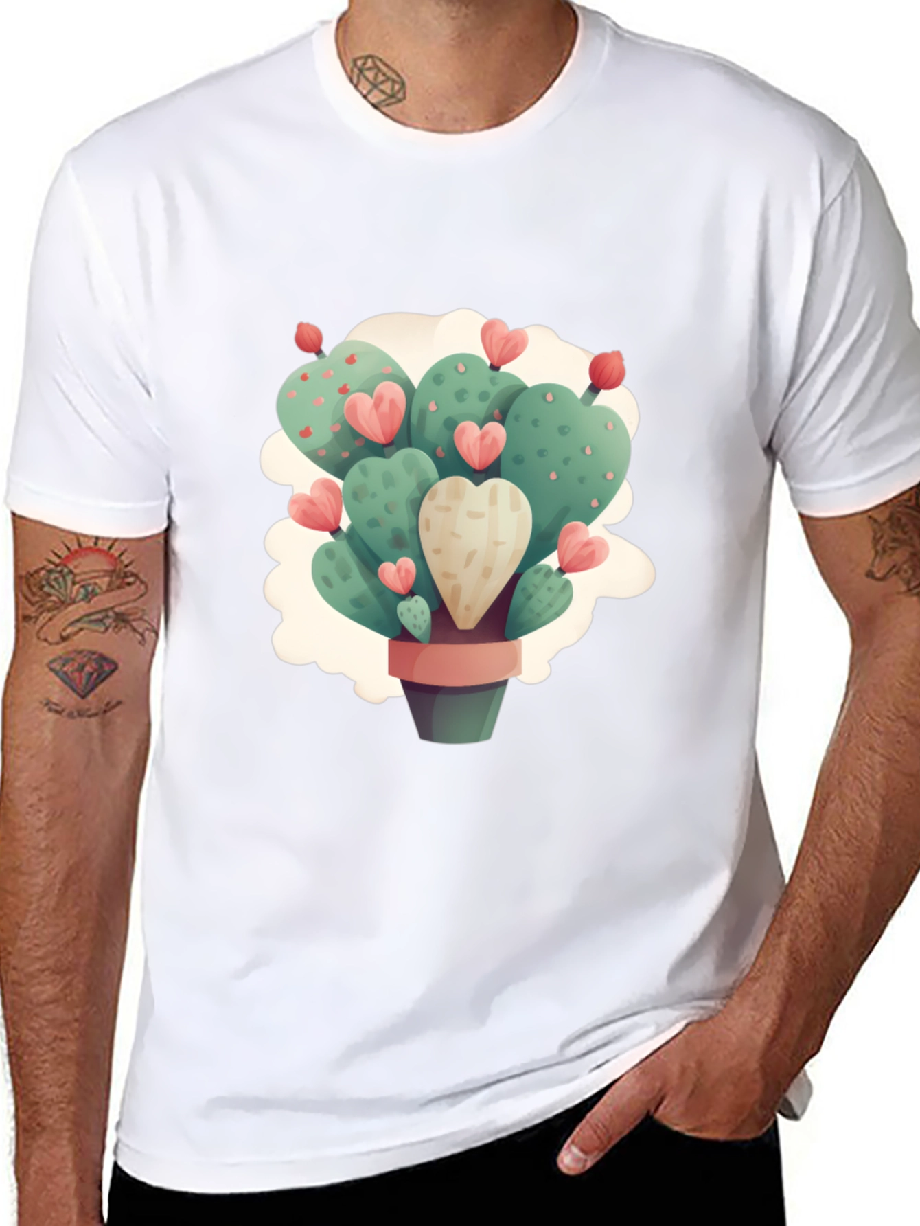 Heart Cactus Graphic Black T-Shirt