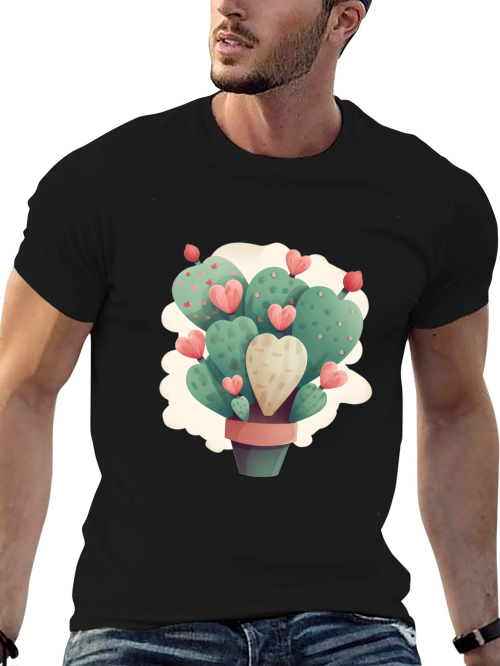 Heart Cactus Graphic Black T-Shirt