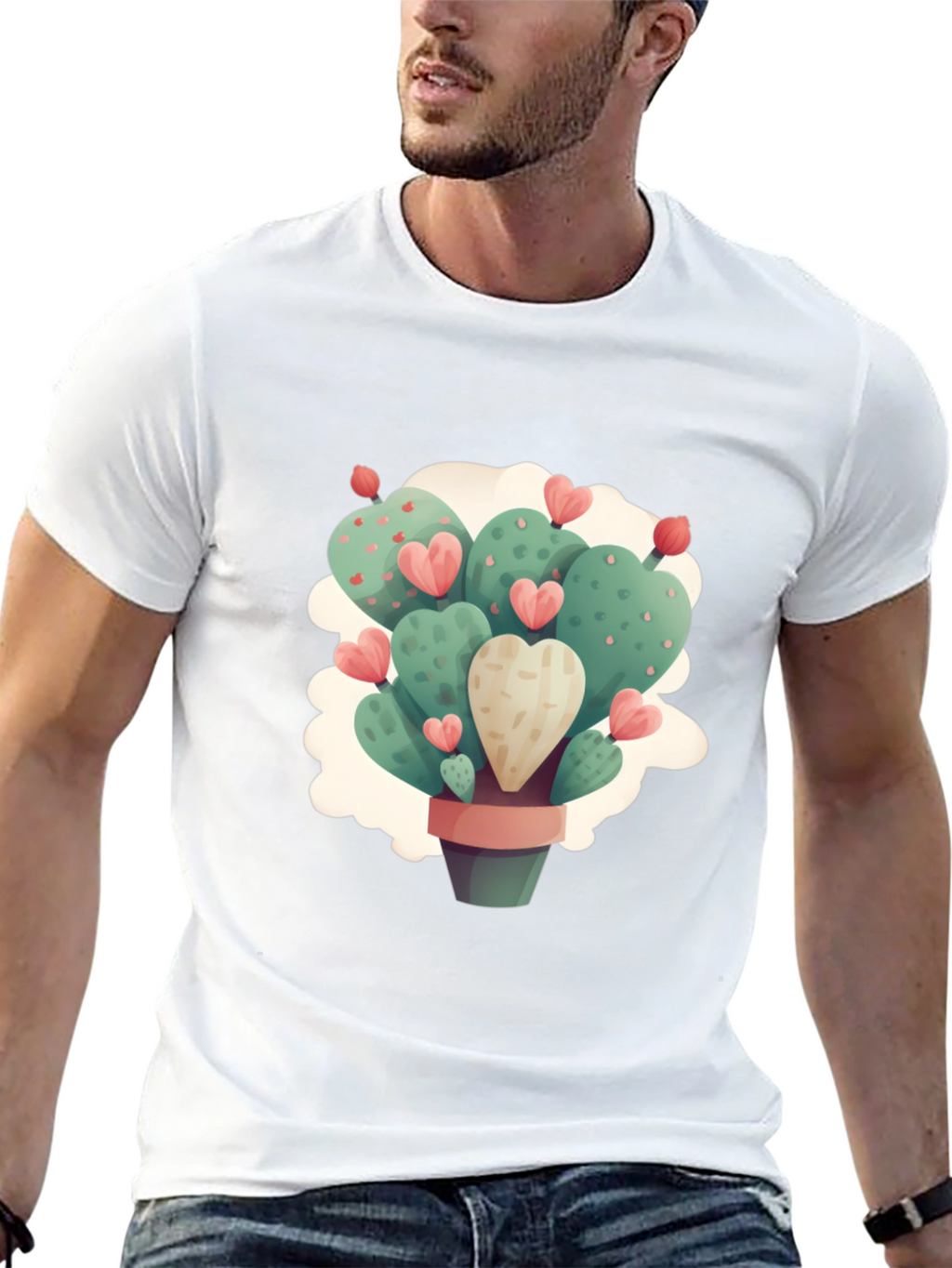 Heart Cactus Graphic Black T-Shirt